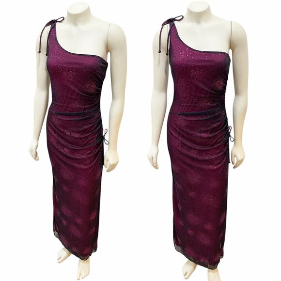 Zum Zum by Niki Livas One Shoulder Maxi Dress Prom Dance Pink Black Glitter 7/8 - Picture 1 of 12